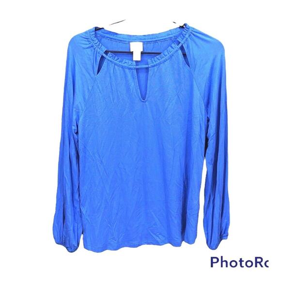 Chico's Tops - Chico's Women's Jersey Knit Peek-A-Boo Peasant Top Size 0/S/4 Blue Long Sleeve